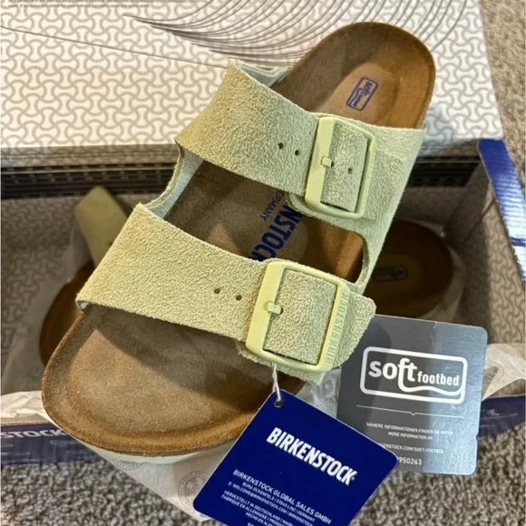 birkenstock faded lime suede leather arizona sandals - Picture 1 of 5